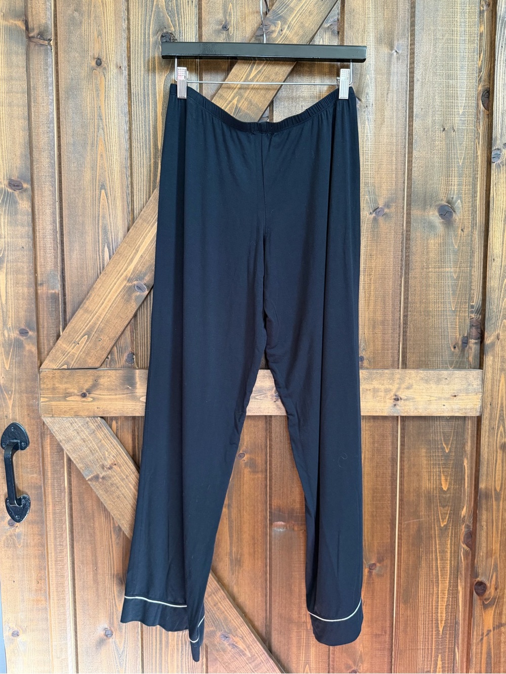 Eberjey Womens Gisele Pajama Pants Black w/White Piping Sz M 95% Modal Excellent